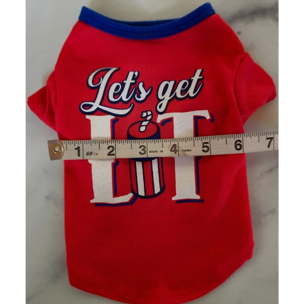 Lets Get Lit Puppy Dog Pet Shirt XS Red Blue Firecracker July 4th Dog Outfit USA
